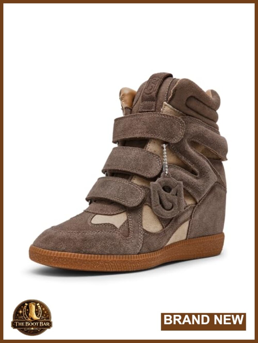 Taupe Suede Wedge High Top Sneakers Velcro Hook & Loop